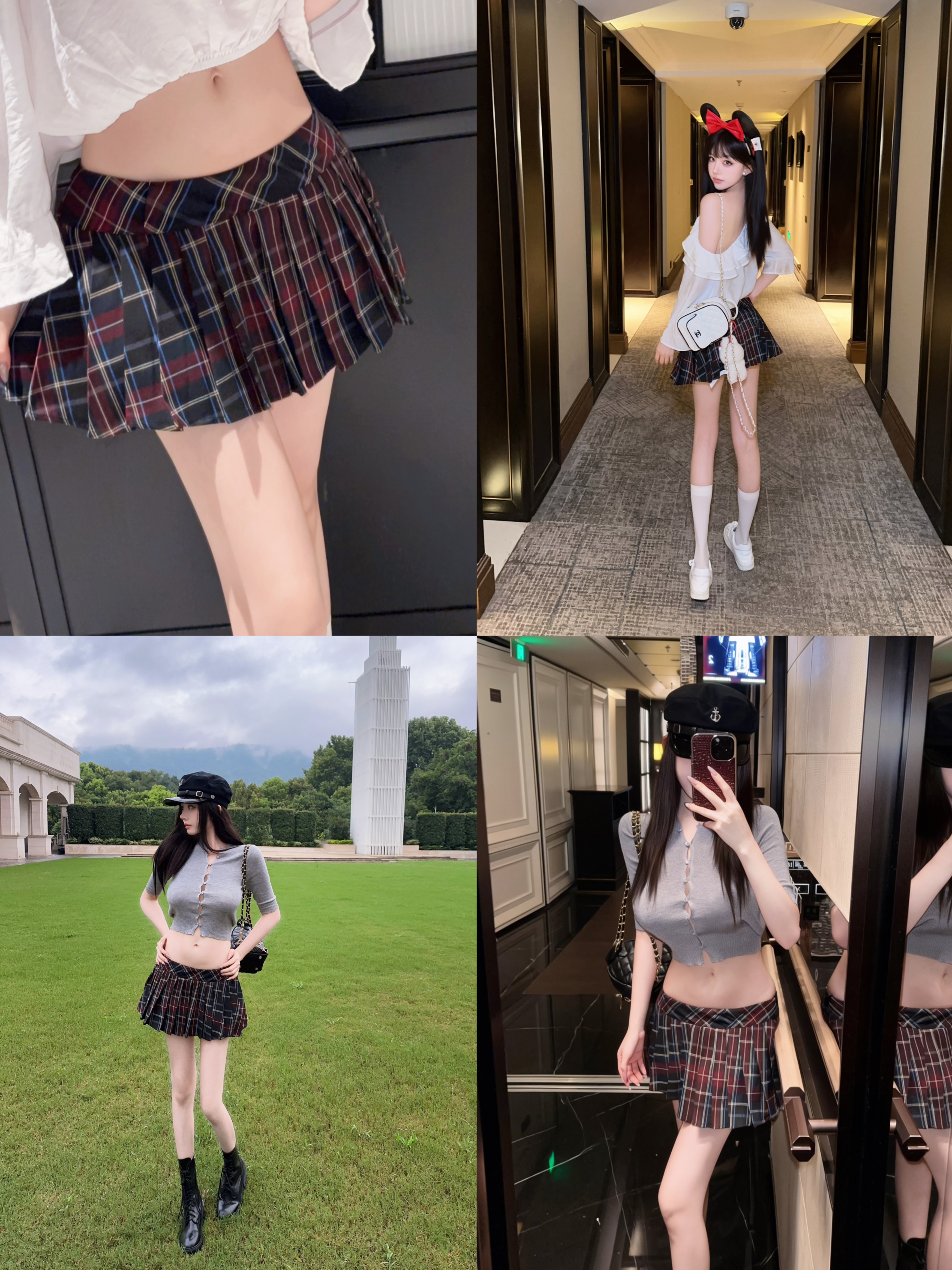 Eva君君酱学院风jk减龄低腰防走光百褶半身裙女百搭格纹mini短裙
