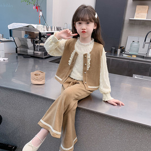 女童春装套装2026新款儿童洋气时髦小香风春秋款女孩网红三件套潮