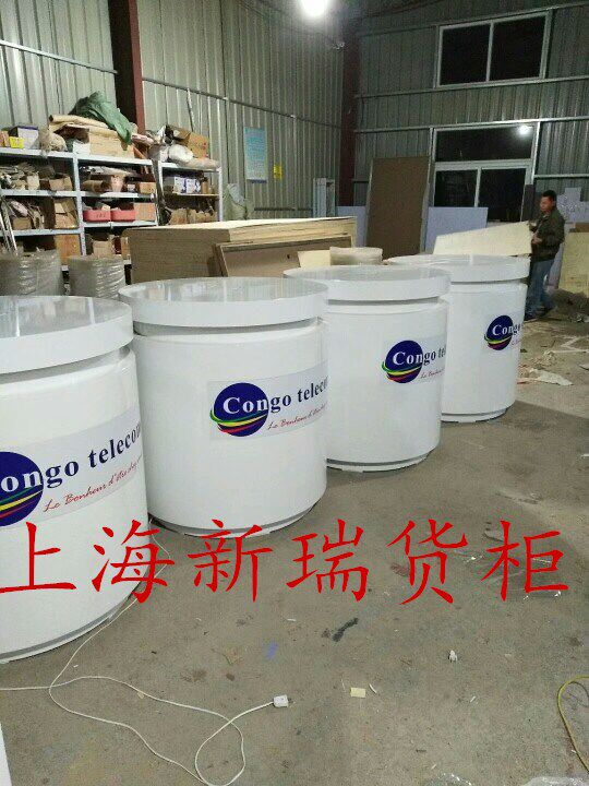 新款圆形手机体验桌 木纹体验台 手机柜台 电脑展示柜台 圆形展台