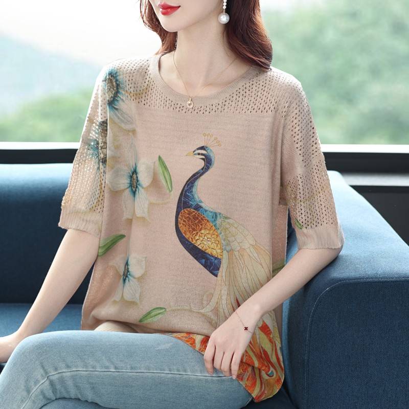 加肥加大码女装200斤中老年妈妈气质宽松冰丝上衣棉麻短袖t恤夏季