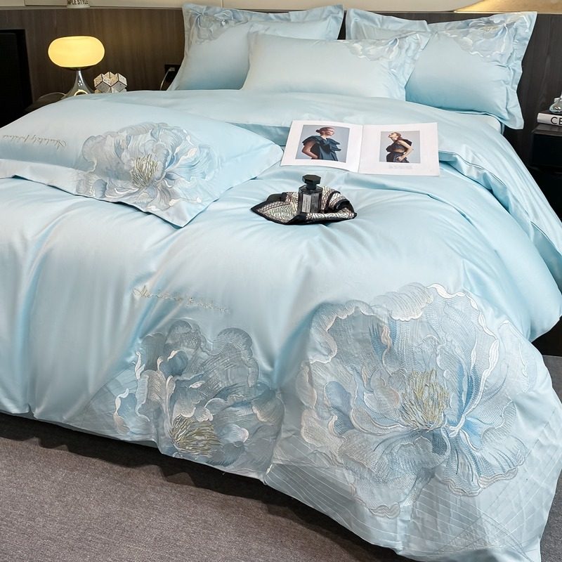 轻奢刺绣四件套全棉纯棉亲肤被套简约纯色床单斜纹四季款床上用品,床上用品,床品套件/四件套/多件套,淘宝优惠券,粉丝福利购,淘宝优惠卷