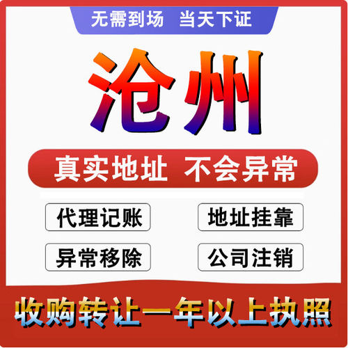沧州泊头任丘河间沧县公司个体户 注册代账变更注销 营业执照减资