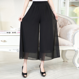 宽松中老年妈妈装 裙裤 薄款 阔腿裤 雪纺加大九分裤 夏女休闲加肥大码