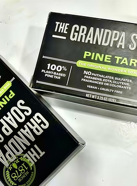 进口The Grandpa Soap Co.面部和身体块皂洁面皂洗发皂松焦油120g