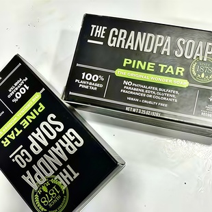 进口The Grandpa Soap Co.面部和身体块皂洁面皂洗发皂松焦油120g