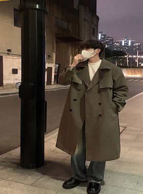 潮流风衣男中长款韩版宽松帅气过膝大衣外套MX818-P125加棉P135