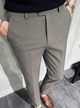 2022新款条纹男士修身西裤休闲裤大码西裤职业商务裤DK9962-P75