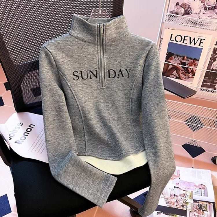 时尚半拉链立领卫衣女秋冬打底衫