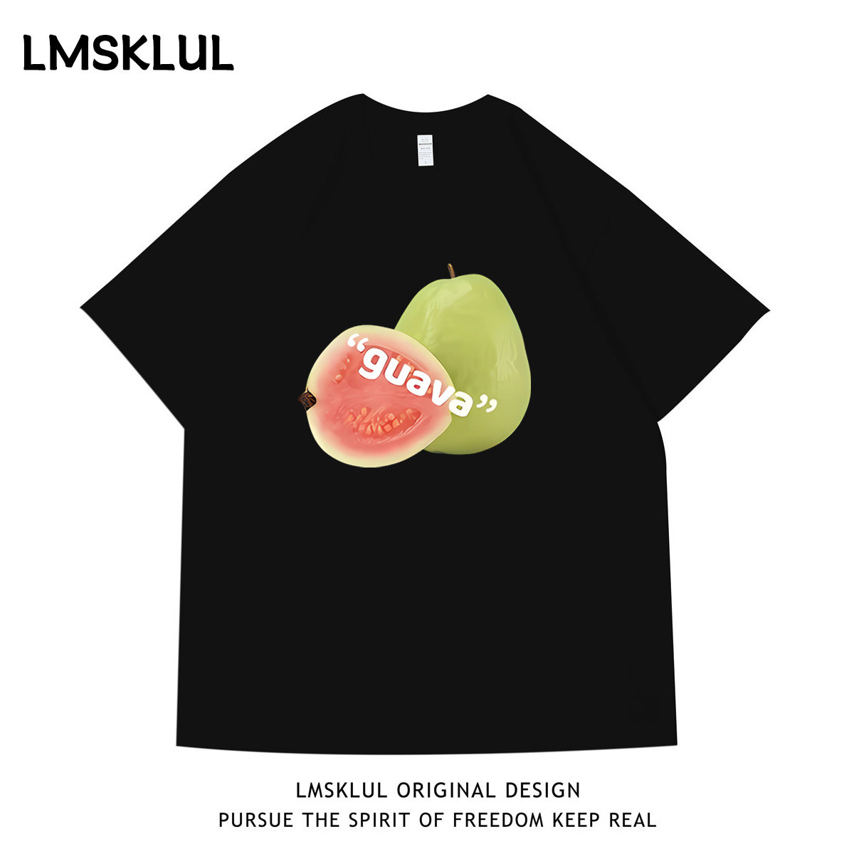 LMSKLUL潮牌简约红心芭乐水果印花短袖夏季宽松百搭休闲情侣T