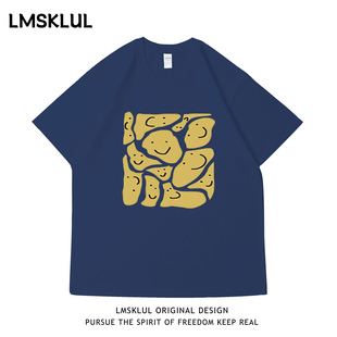 LMSKLUL潮牌堆堆笑脸嘻哈短袖男夏季宽松休闲百搭情侣印花T恤