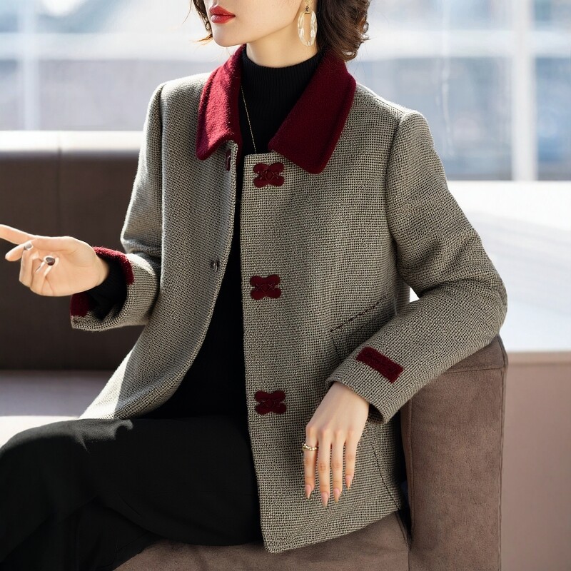 千鸟格中年妈妈气质高档防水貂绒外套女2025秋冬新款洋气轻奢上衣