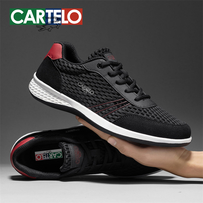 卡帝乐鳄鱼男鞋秋季新款透气男士网面休闲运动鞋软底中老年旅游鞋