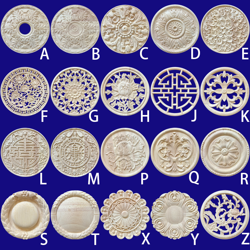 东阳木雕实木雕花圆形木贴花圆盘木花片镂空雕刻中式法式美式浮雕