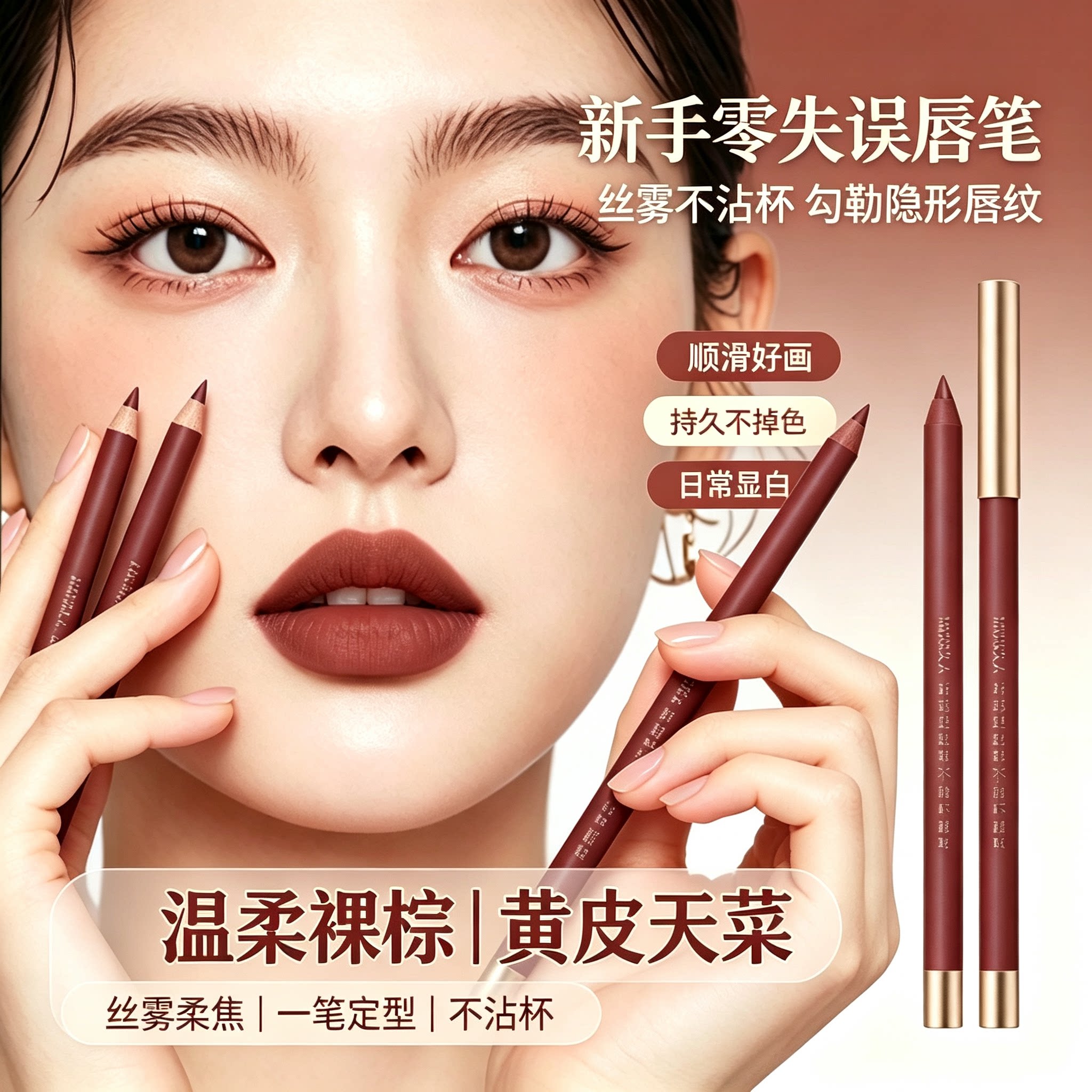 咪朵拉唇线笔防水不沾杯持久不脱色显色新手丝雾柔焦一笔定型唇笔