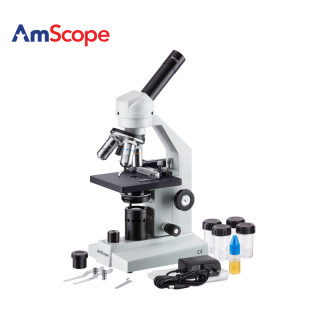 AmScope 40X-2000X单目生物复合显微镜学生实验LED专业高清高倍