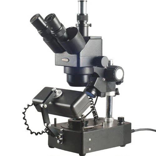 AmScope10X-60X 珠宝宝石三目立体显微镜，配备三盏灯
