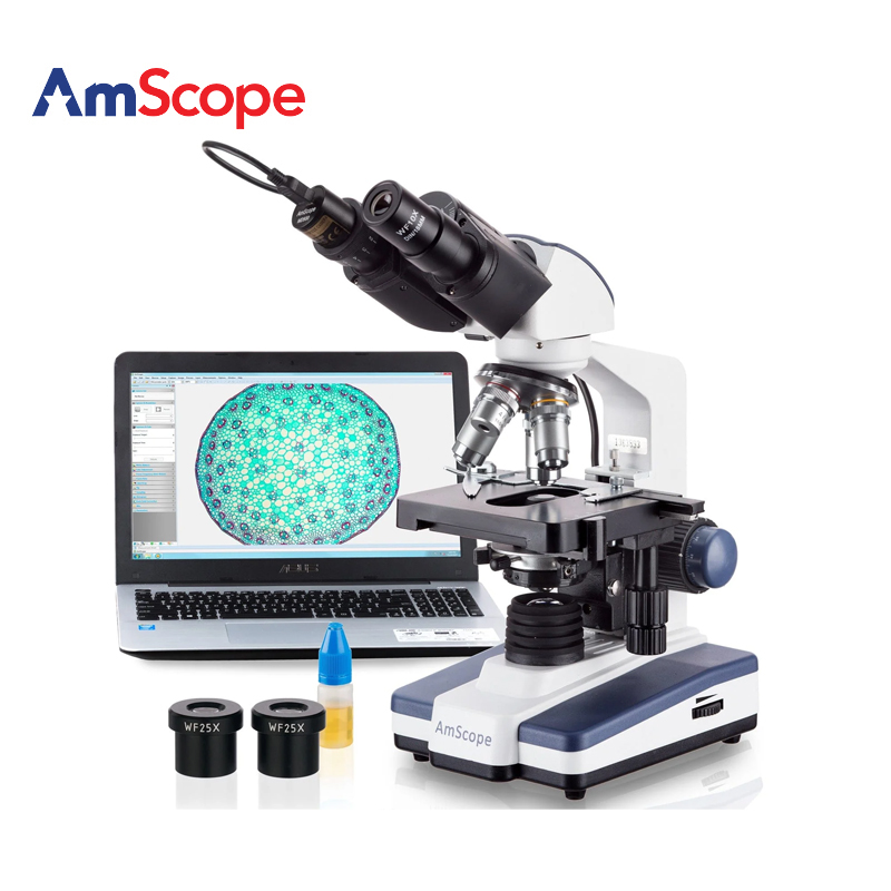 Amscope 40x-2500X 学生和专业LED双眼复合显微镜带3MP数码相机