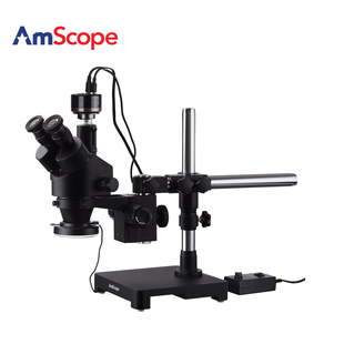 180X黑色三目变焦体视显微镜配高清相机和144LED灯 AmScope 3.5X