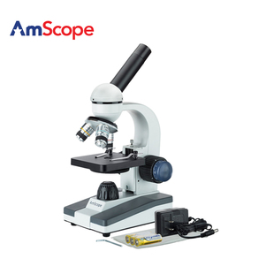 400X单目生物显微镜家庭学校科学供应学生显微镜LED AmScope 40X