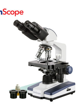 AmScope 40X-2500X双目专业生物显微镜实验室看精子中学生可家用