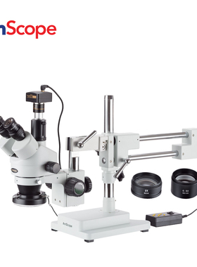 AmScope 3.5X-90X三目变焦体视显微镜环形灯+1000万像素电子目镜