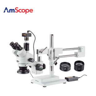 AmScope 3.5X-90X三目变焦体视显微镜环形灯+1000万像素电子目镜