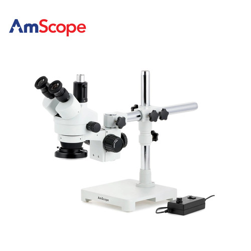 AmScope 变焦三目立体显微镜 7X-45X 放大倍率带环形灯工业检测