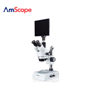 AmScope 7X-45X LED三目连续变焦立体显微镜带触摸板数字成像系统