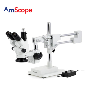 90X三目共焦立体变焦显微镜双臂支架带LED环形灯 AmScope 3.5X