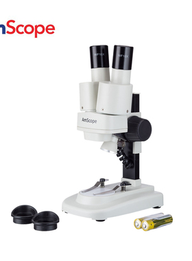 AmScope 10X-20X双目体视儿童便携式电池供电立体显微镜带 LED 灯