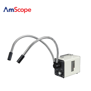 AmScope LED光纤双鹅颈灯显微镜照明器显微镜冷光源灯 20W