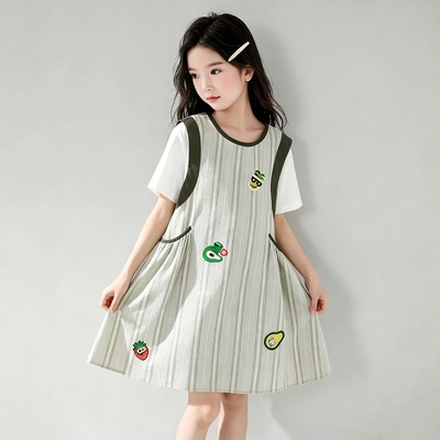 女童连衣裙夏季2026新款儿童夏装小女孩巨好看拼接袖洋气公主裙子