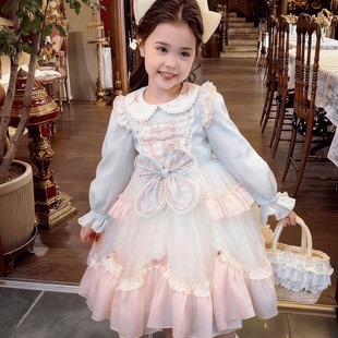 2026新款甜美洛丽塔公主裙女童蕾丝花边蛋糕裙儿童礼服春装连衣裙