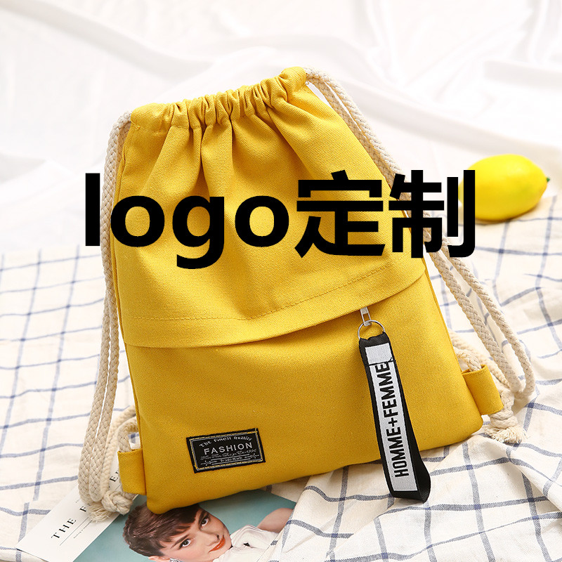 logo定制束口袋抽绳双肩包小学生书包轻便外出旅游帆布补课背包袋