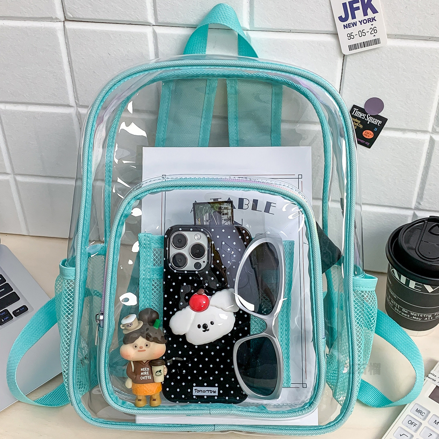 小学生透明PVC双肩包男 2026新款初中女生书包儿童果冻包防水背包