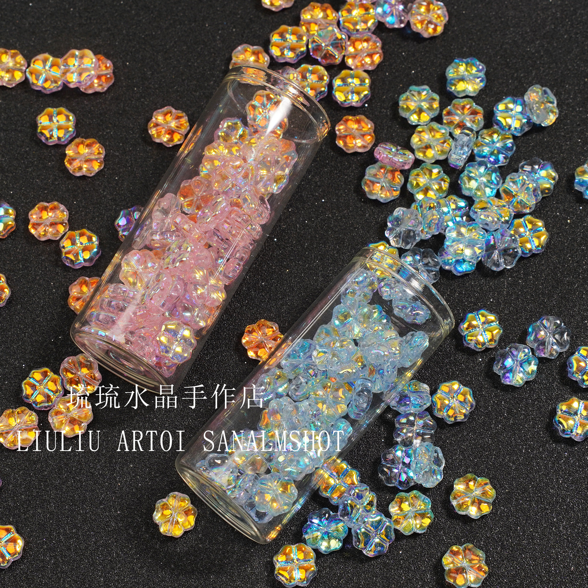 10mm四叶草电镀彩色琉璃穿珠散珠diy手工制作项链手链配饰材料图片