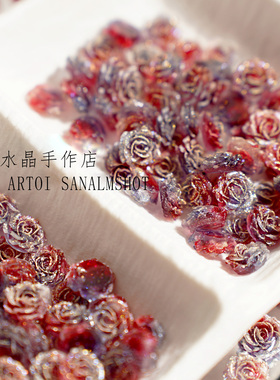暗黑色系细闪山茶花美甲饰品