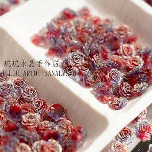 暗黑色系细闪无孔山茶花美甲饰品网红胶玫瑰花美甲素材diy手链