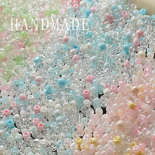 小清新幻彩玻璃米珠DIY串珠材料
