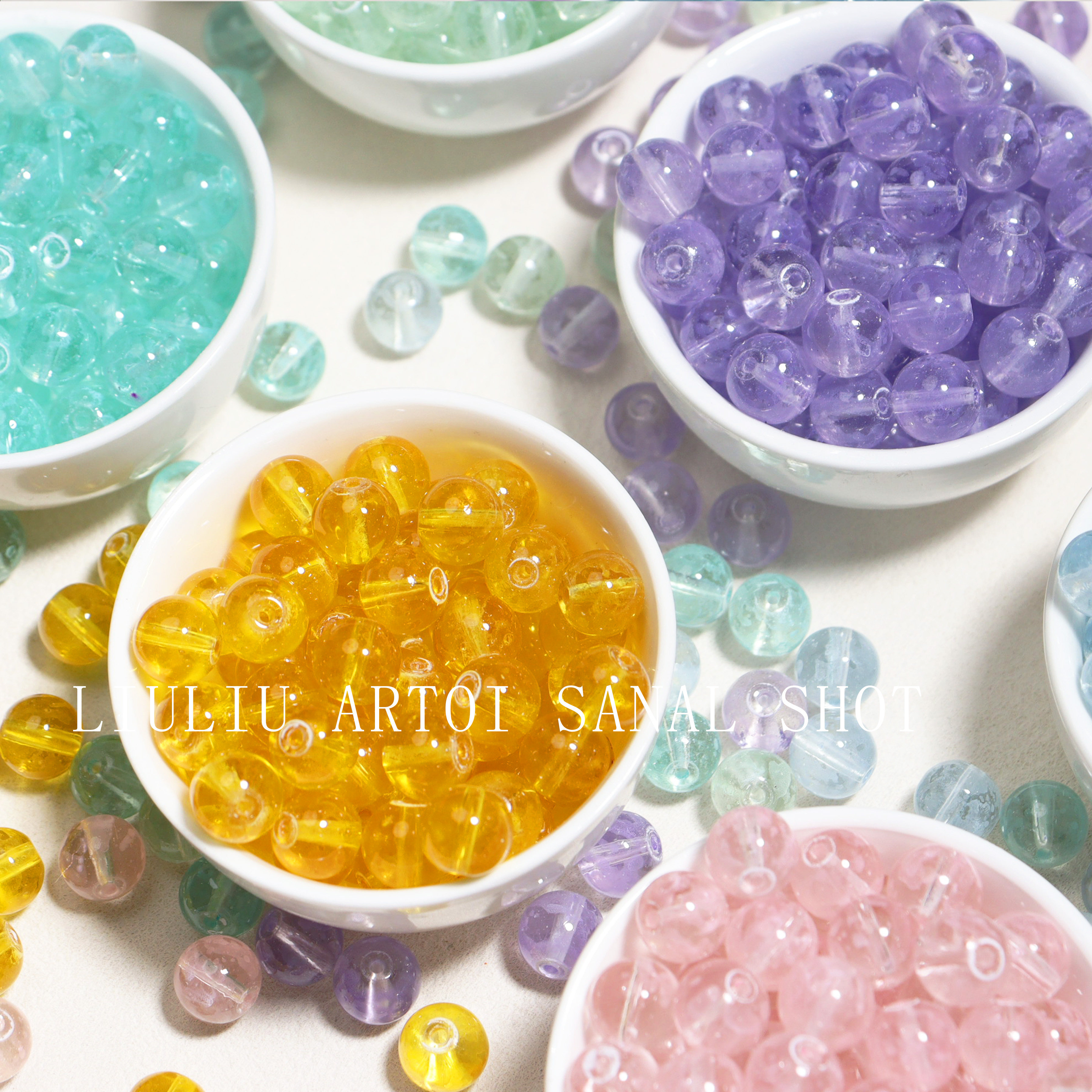 雪花10mm灌心透明琉璃珠手工diy散珠制作手链串珠项链饰品配件