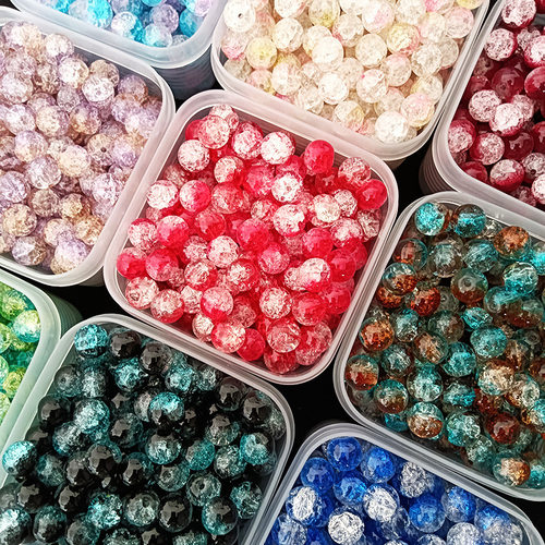 10mm优质高亮单双色爆花琉璃珠散珠手工串珠diy手链项链碎花珠子