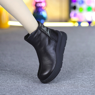 真皮厚底马丁靴女秋冬新款 纯牛皮坡跟纯羊毛加厚皮毛一体加绒短靴
