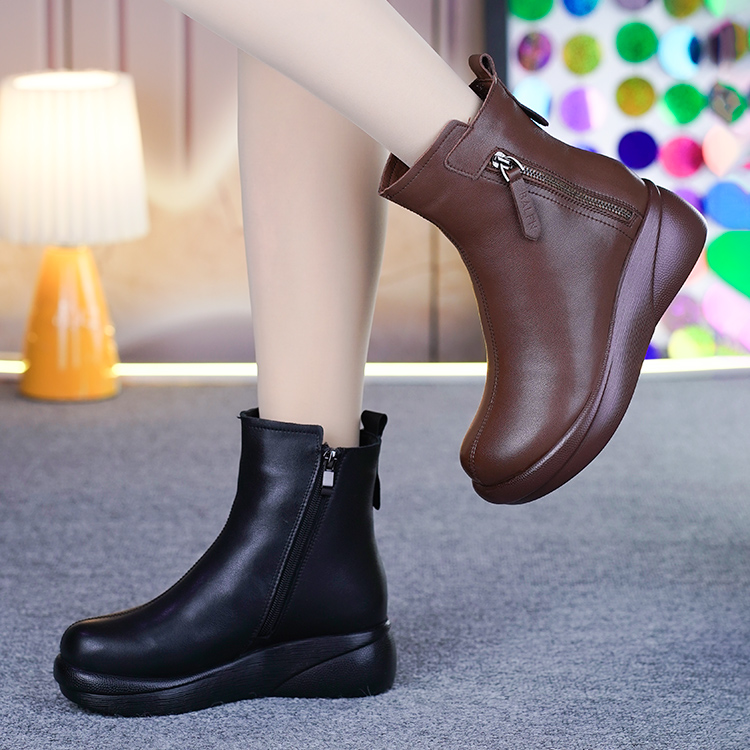 真皮厚底羊毛加绒保暖马丁靴