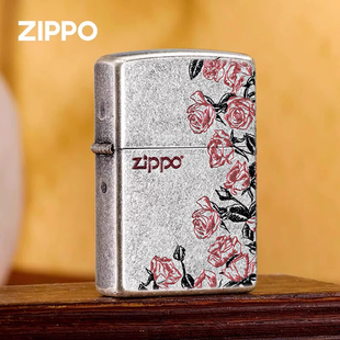 Zippo之宝正品 男朋友礼物生日定制 煤油打火机古银热恋玫瑰送男士