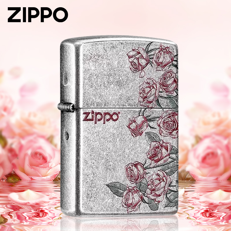 zippo古银热恋玫瑰防风打火机