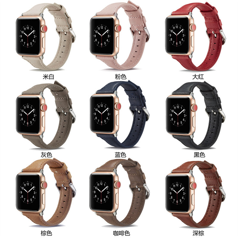 适用 apple iwatch7/6/SE/4/3/2/1真皮瘦身手表带腕带 苹果手表s7表带 38/40/42//44/41/45mm单圈男女款表带