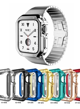苹果手表s7保护壳保护套铠甲iwatch7 5 6 SE保护套4/3/2/1半包壳apple watchse  38/40/42/444145mm电镀壳膜