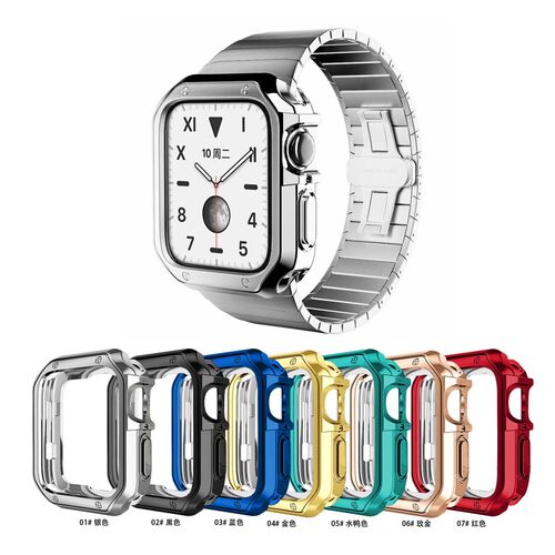 苹果手表s7保护壳保护套铠甲iwatch7 5 6 SE保护套4/3/2/1半包壳apple watchse  38/40/42/444145mm电镀壳膜