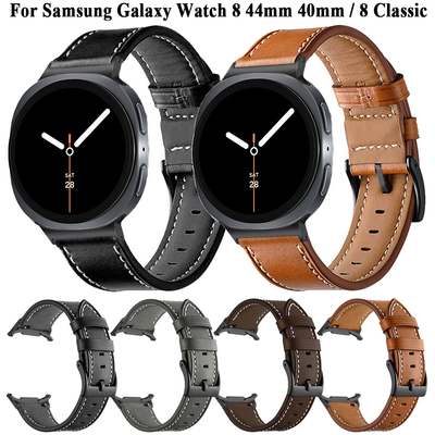 适用三星Watch8手表带WatchUltra2真皮表带Galaxy Watch Ultra2商务表带 watch8classic男女皮表带配件腕带潮