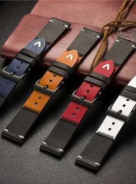 ticwatch1/2代/E/C2手表带真皮ticwatch pro 小米三星galaxy watch42/46mm/active2/s3/s4/20/22mm撞色表带潮